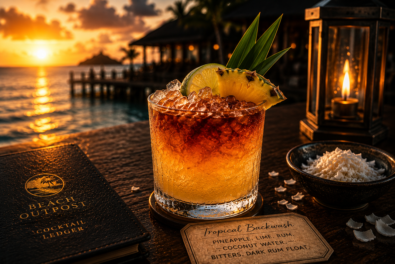 Tropical Backwash rum cocktail served at Beach Outpost